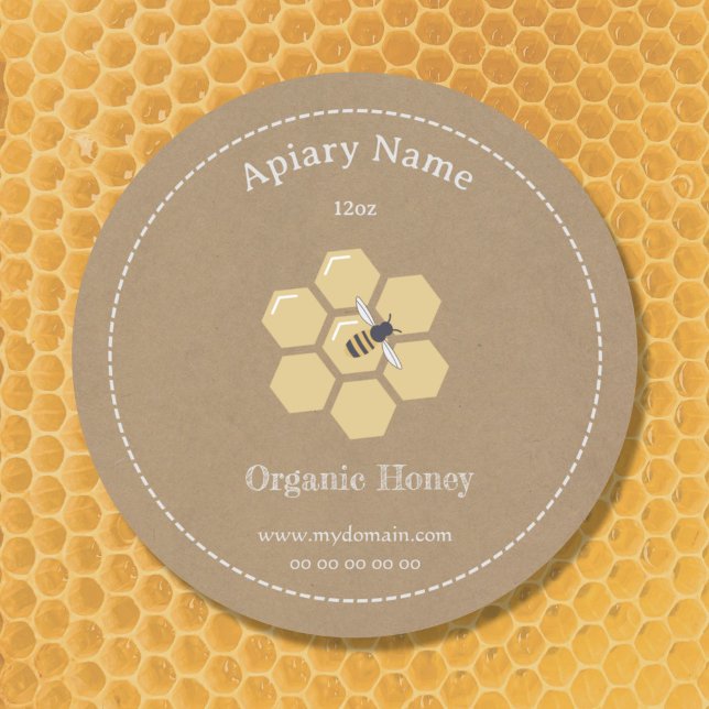 Sticker Étiquette Kraft Rustic Honey Jar pour apic (Kraft & Rustic Honey Jar Label)