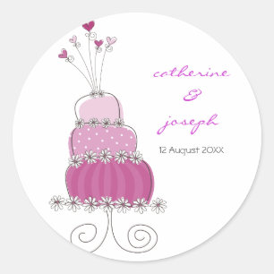 Sticker Étiquette Mariage de gâteau Magenta