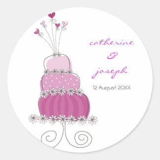 Sticker Étiquette Mariage de gâteau Magenta