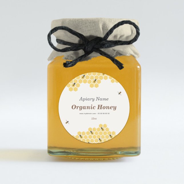 Sticker Étiquette pour poitrine d'abeille et peign (Bee and Honeycomb Honey Jar Label Sticker)