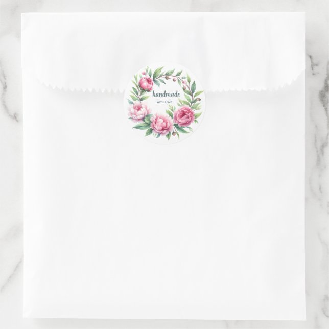 Sticker Étiquette produit rond Peonies Wreath (Sac)