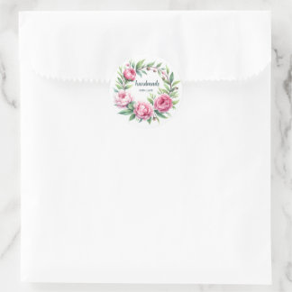 Sticker Étiquette produit rond Peonies Wreath