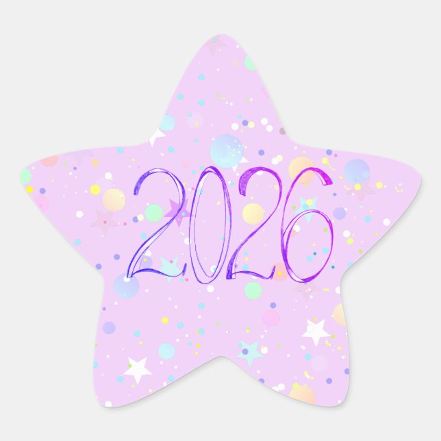 Sticker Étoile 2026 numéro nouvel an rose violet mignon (Devant)
