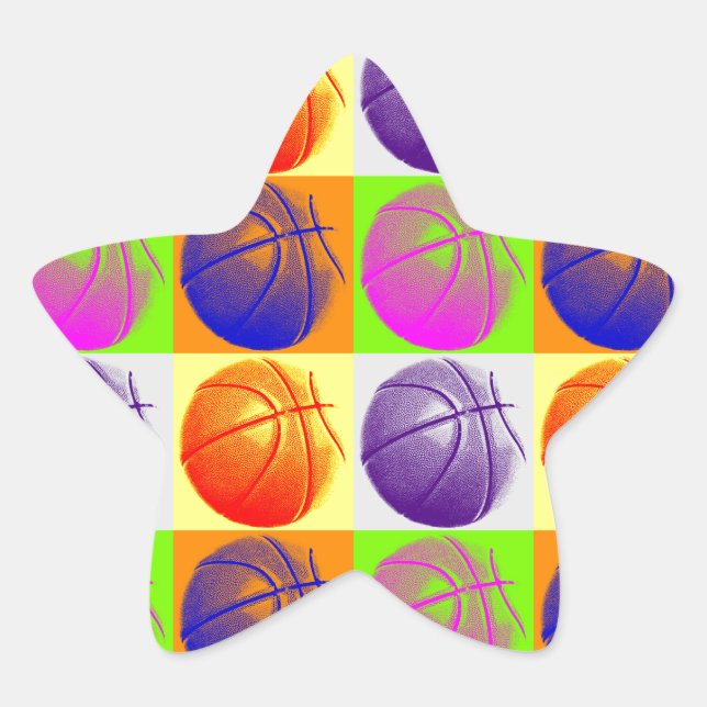 Sticker Étoile 4 couleurs Pop Art Basketball (Devant)