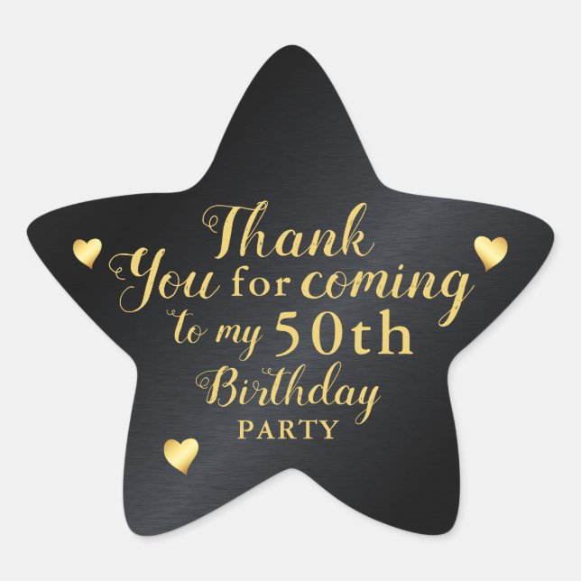 Sticker Étoile 50th Birthday Black and Gold Thank You (Devant)