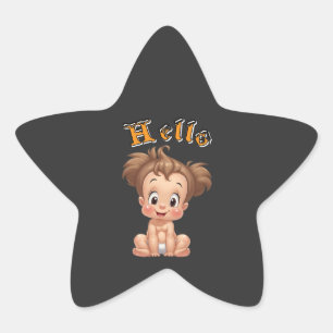 Sticker Étoile Adorable Cartoon Baby Sitting Cheerfully with Cute