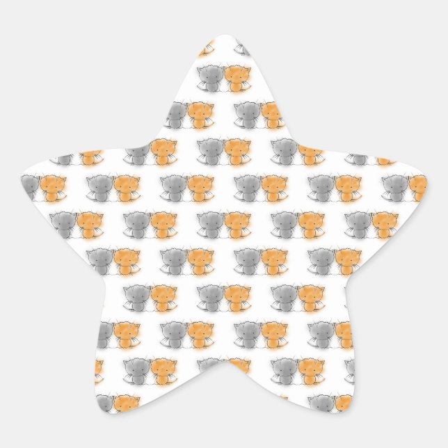 Sticker Étoile Adorable Fluffy Kittens Illustration Cat Art (Devant)