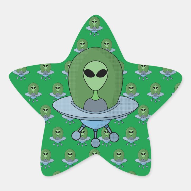 Sticker Étoile Alien dans son petit vaisseau spatial (Devant)