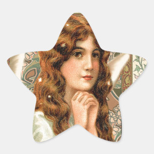 Sticker Étoile Ange Vintage avec Fleurs