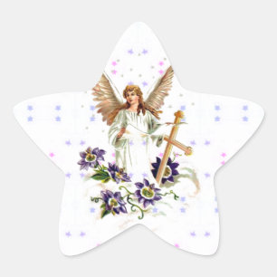 Sticker Étoile Angel Avec Croix Et Fleurs Clematis