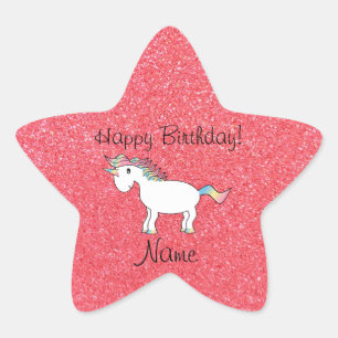 Sticker Étoile Anniversaire nom licorne rose clair parties scinti