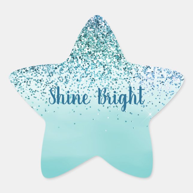 Sticker Étoile Aqua Blue Mint Parties scintillant Sparkle Ombre (Devant)