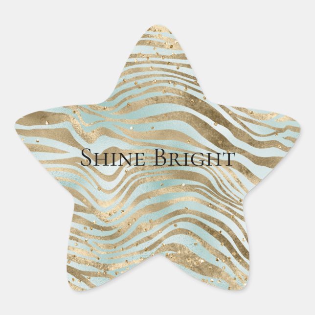 Sticker Étoile Aqua Mint Gold Glitz Sparkle Zebra Print (Devant)