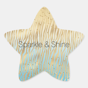 Sticker Étoile Aqua Ombre Or Sparkle Zebra Jaune Imprimer