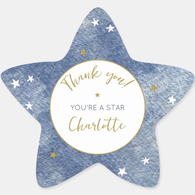 Sticker Étoile Aquarelle étoile céleste Merci personnalisé (Celestial Thank You watercolor star personalized sticker)