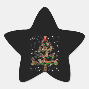 Sticker Étoile Arbre De Noël De Dachshund Couvert De Lampe De Feu