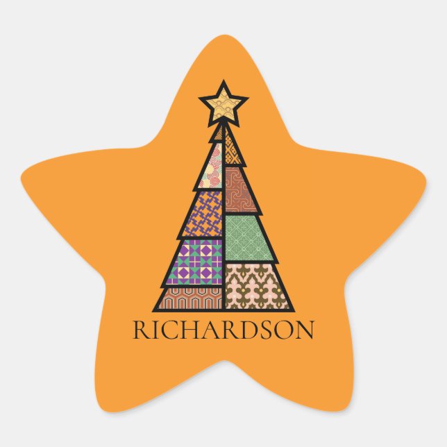 Sticker Étoile Arbre de Noël moderne du milieu du siècle avec Mon (Devant)