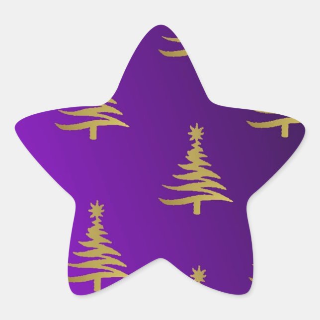 Sticker Étoile Arbres de Noël Gold sur violet (Devant)