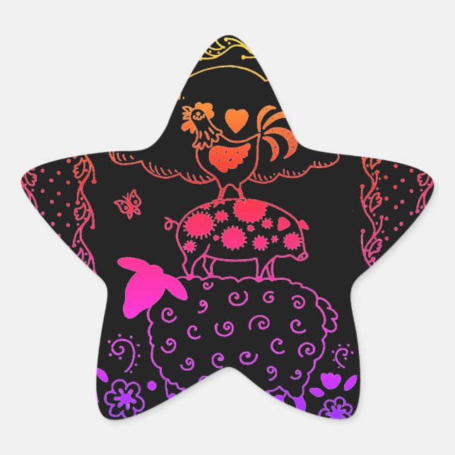 STICKER ÉTOILE ART FOLAIRE ANIMAUX DE FERME MOUSSE, PIG, ROOSTER (Devant)