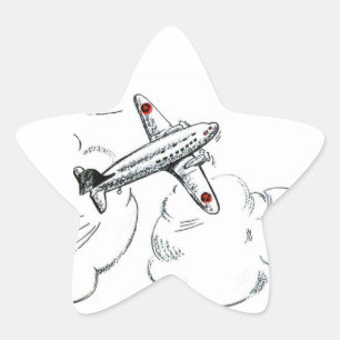 Sticker Étoile Avion vintage dessinant le cadeau d'aviation de  