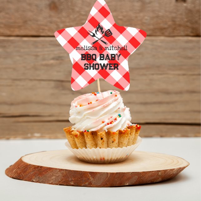 Sticker Étoile Baby shower barbecue rouge plaqué cupcake dessus (Créateur téléchargé)