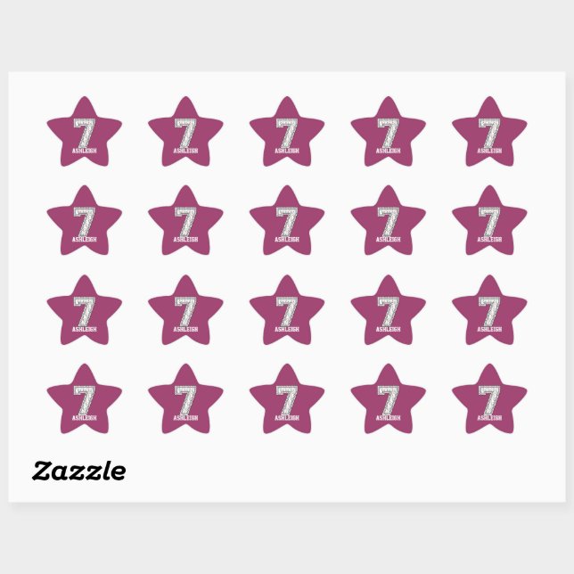 Sticker Étoile Baseball personnalisé Numéro 7 (Feuille)