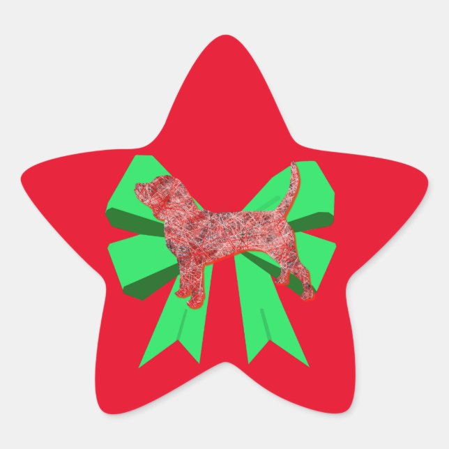 Sticker Étoile Beagle Hound Chien rouge et Bow vert Noël (Devant)