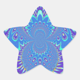 Sticker Étoile Beau Cyan bleu moderne batik Kaleidoscope Art