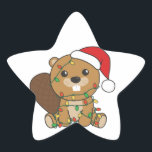Sticker Étoile Beaver Christmas Winter Animaux Beaver Star Sticke<br><div class="desc">Le castor à Noël avec des lumières féeriques. Animaux amusants avec des cadeaux et de la neige pour les vacances. Un doux salut de Noël. Les castors sont de mignons animaux et parfaits pour Noël.</div>