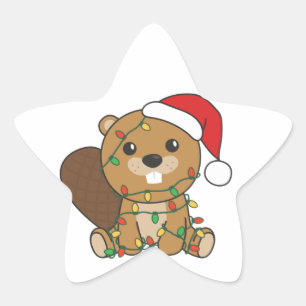 Sticker Étoile Beaver Christmas Winter Animaux Beaver Star Sticke