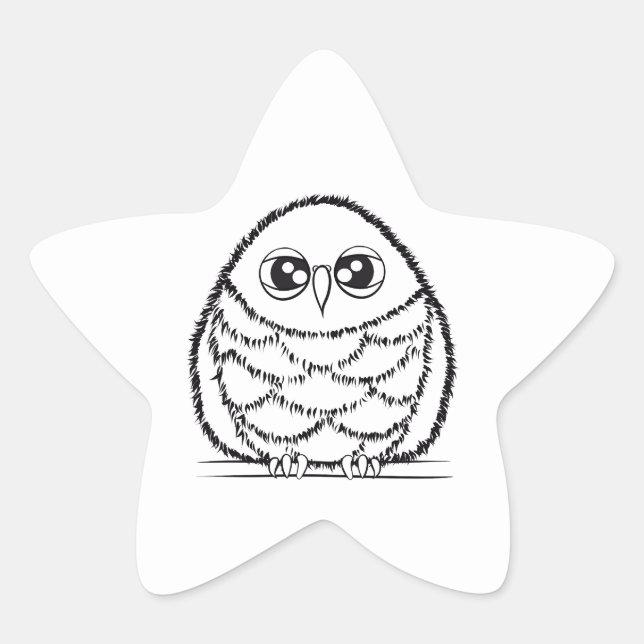 Sticker Étoile Black and White Owl Illustration (Devant)
