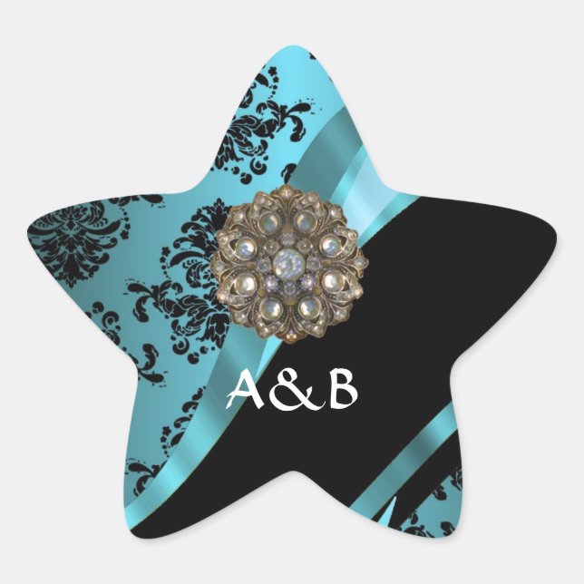 Sticker Étoile Black & aquamarine damask (Devant)