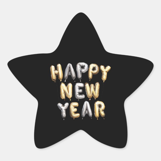 Sticker Étoile Black Gold Grey Happy New Year (Devant)