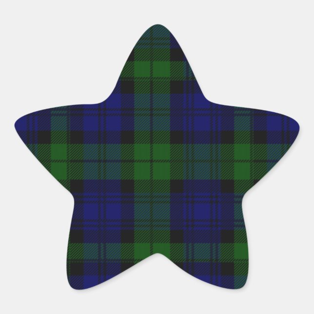 Sticker Étoile Black Watch Tartan bleu vert Plaid (Devant)