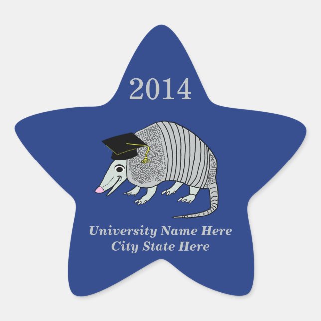 Sticker Étoile Blue Cute Armadillo Star Graduation (Devant)