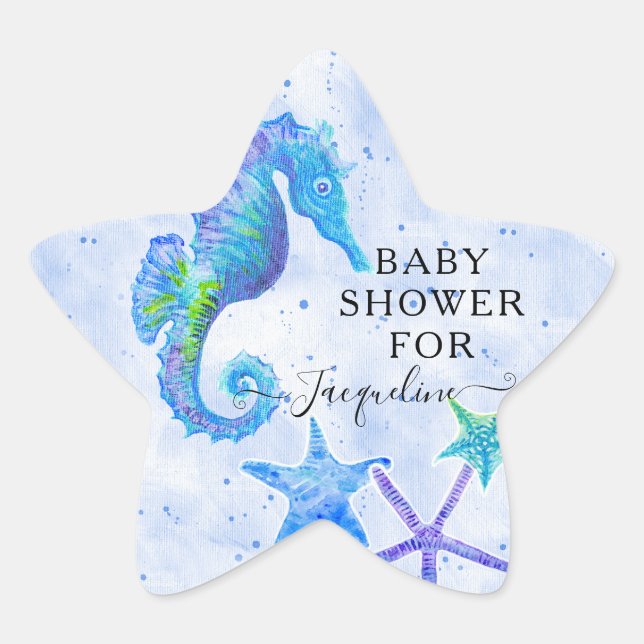 Sticker Étoile Blue Seahorse n Starfish Beach Baby shower balnéai (Devant)