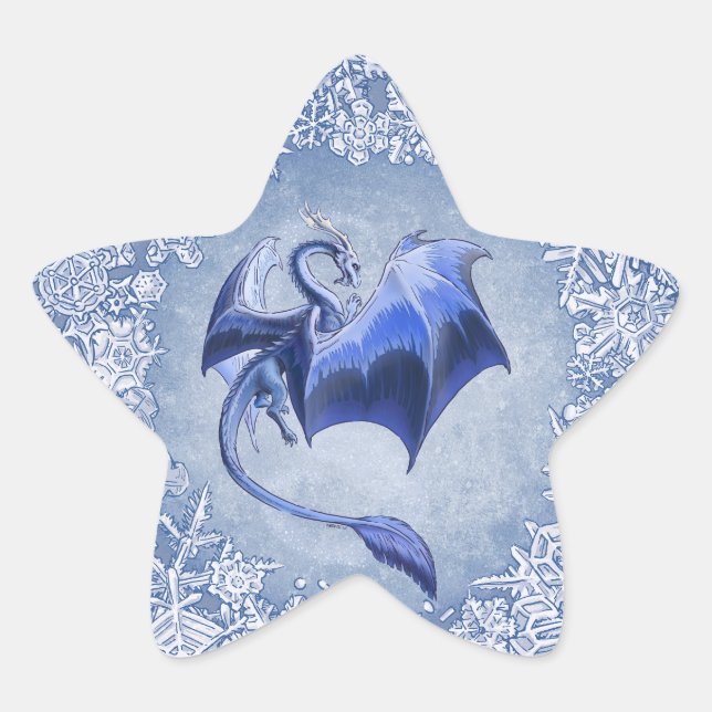 Sticker Étoile Blue Winter Dragon Imaginaire Nature Art (Devant)