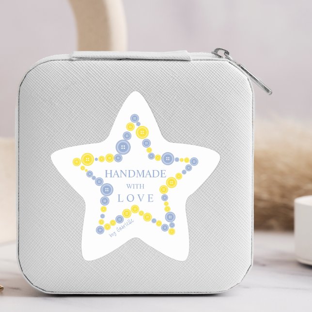 Sticker Étoile Blue & Yellow Original Buttons Star Handmade  (Blue & Yellow Original Buttons Star Handmade with Love Quote Star Sticker for Handymarkers. )