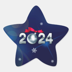 Sticker Étoile Bonne année 2024. Cadeau de vacances