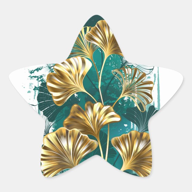 Sticker Étoile Branche avec Feuilles d'or Ginko Biloba (Devant)
