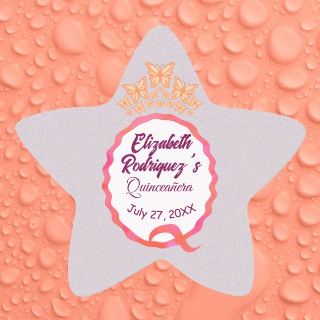 Sticker Étoile Butterflies Princess Tiara Crown Party Fifteenth (Créateur téléchargé)