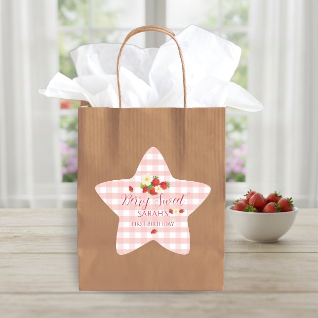 Sticker Étoile Cadeau parfum fraise très sucré 1er anniversaire (Berry Sweet Strawberry Favor Gift 1st Birthday Star Sticker)