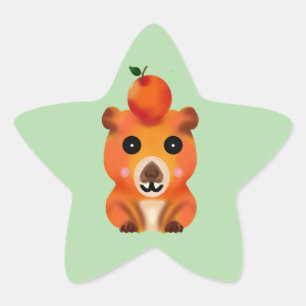 Sticker Étoile Capybara Mignon et Flou avec Orange Ar Kawaii An