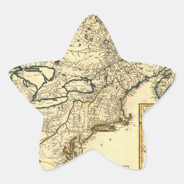 Sticker Étoile Carte 1778 du Canada et des Etats-Unis (Devant)