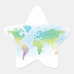 Sticker Étoile Carte colorée du monde du trèfle