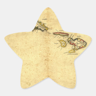 Sticker Étoile Carte Vintage Hawaï 1837 - Îles Hawaï