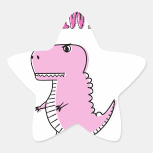 Sticker Étoile Cartoon T-Rex Dinosaur Mignonne Et Rose En Colère