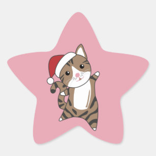 Sticker Étoile Chat Noël Neige hiver Animaux Chats Star Sticke