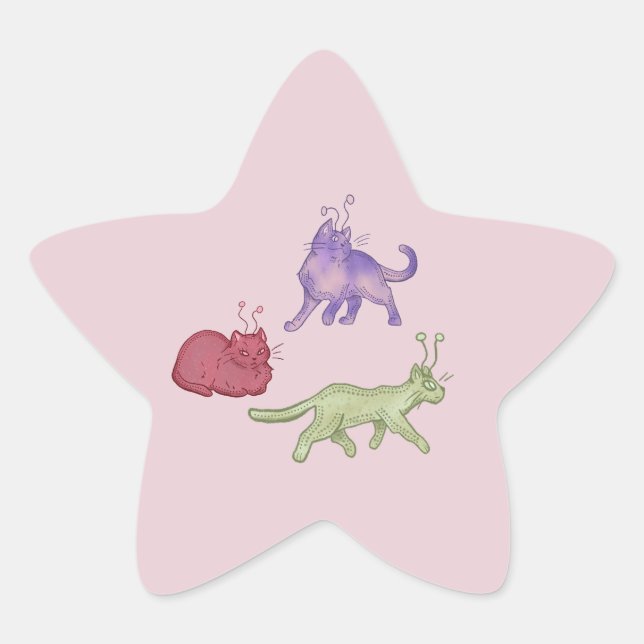 Sticker Étoile Chats Aliens Espace Fantaisiste Chat Drôle Sci-Fi (Devant)