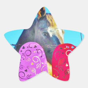 Sticker Étoile Cheval blanc et Brown Valentine Coeurs